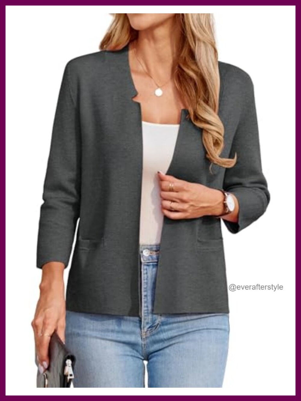 Women's Knit Sweater Blazer 3/4 Sleeve Business Casual Open Front Cotton